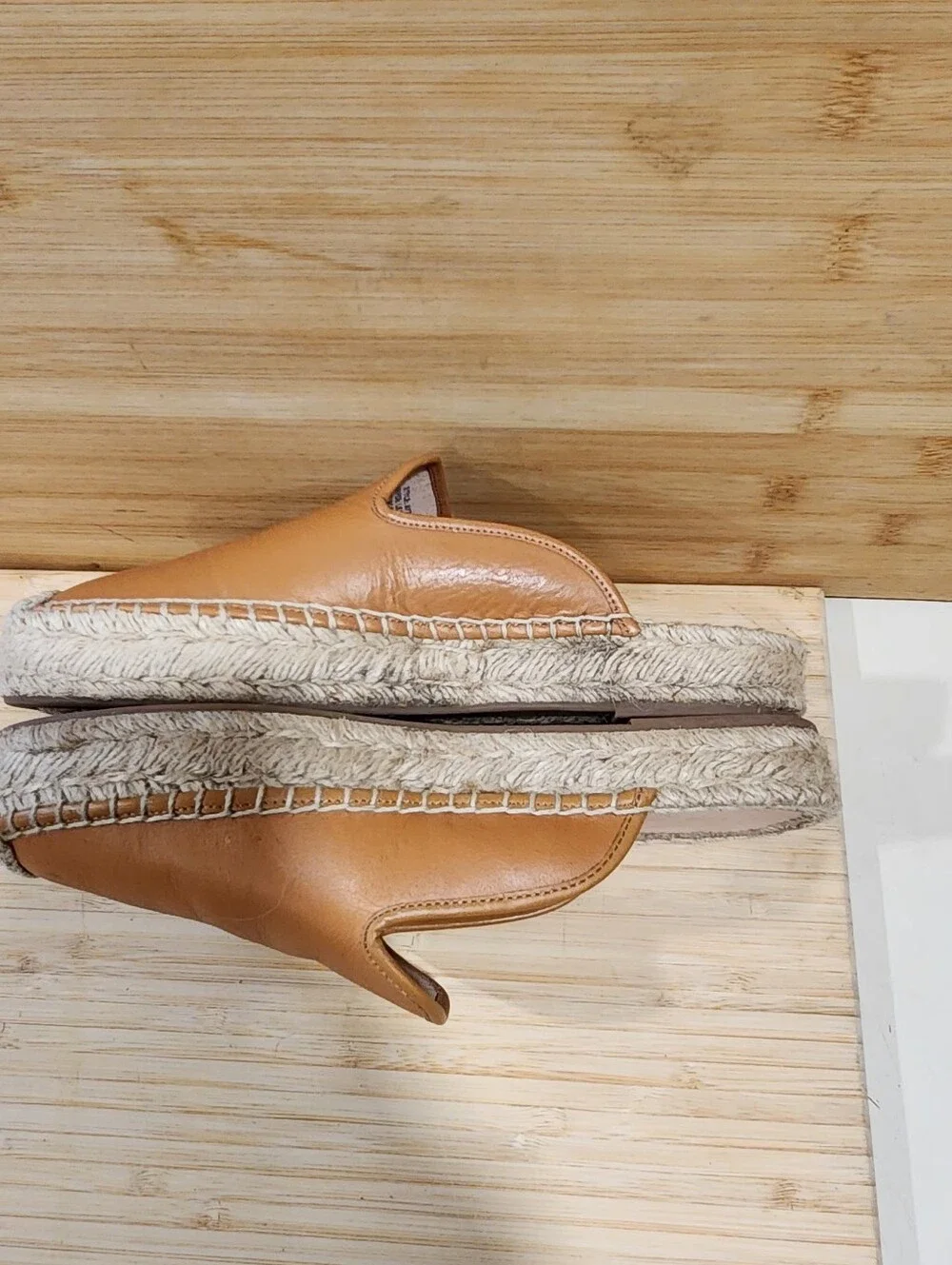J. Crew Women's Leather Espadrille Mules Toasted Wheat Tan Slip On Flats Sz 7